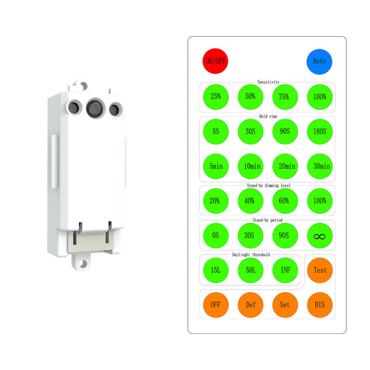 Walrusled Tri-Level Microwave Motion Sensor and Remote Controller for LED Wraparound Lights | Compatible with NSBLP18-2FT-CN, NSBLP18-2FT-CS, NSBLP18-2FT-CE, NSBLP18-2FT-CES, NSBLP36-4FT-CN, NSBLP36-4FT-CS, NSBLP36-4FT-CE, NSBLP36-4FT-CES