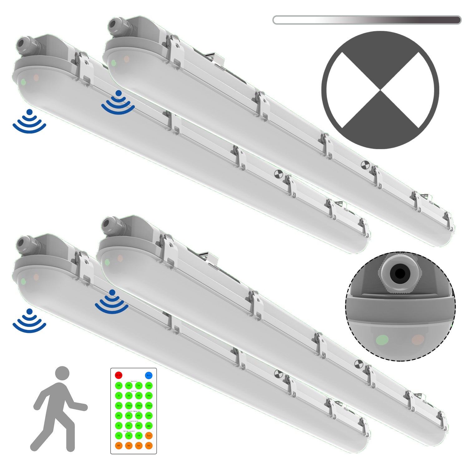 Walrusled 4FT Motion Sensor LED Linear Strip Vapor Tight Emergency Bat