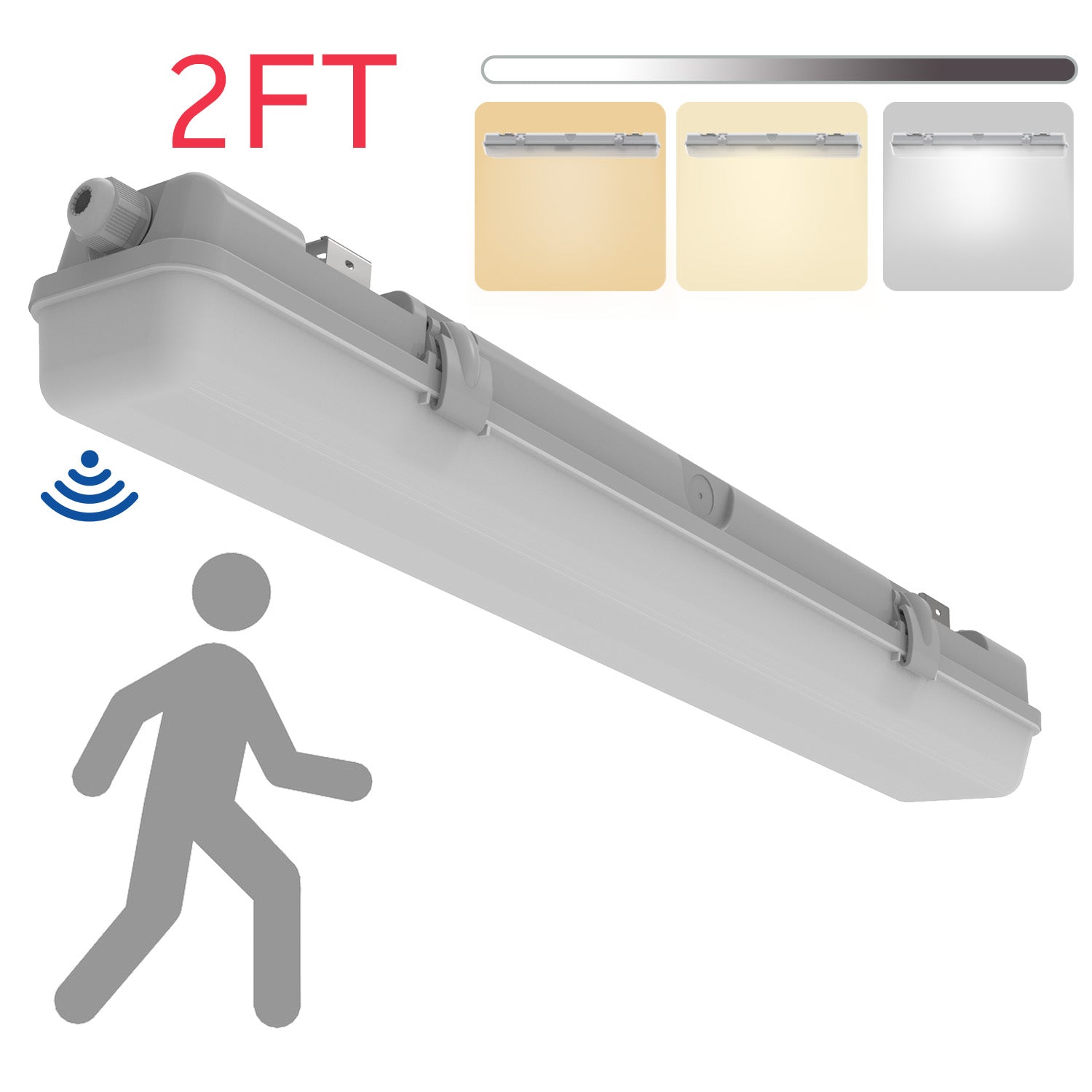 Walrusled 2FT Motion Sensor LED Wraparound Vapor Tight Batten Light, 2
