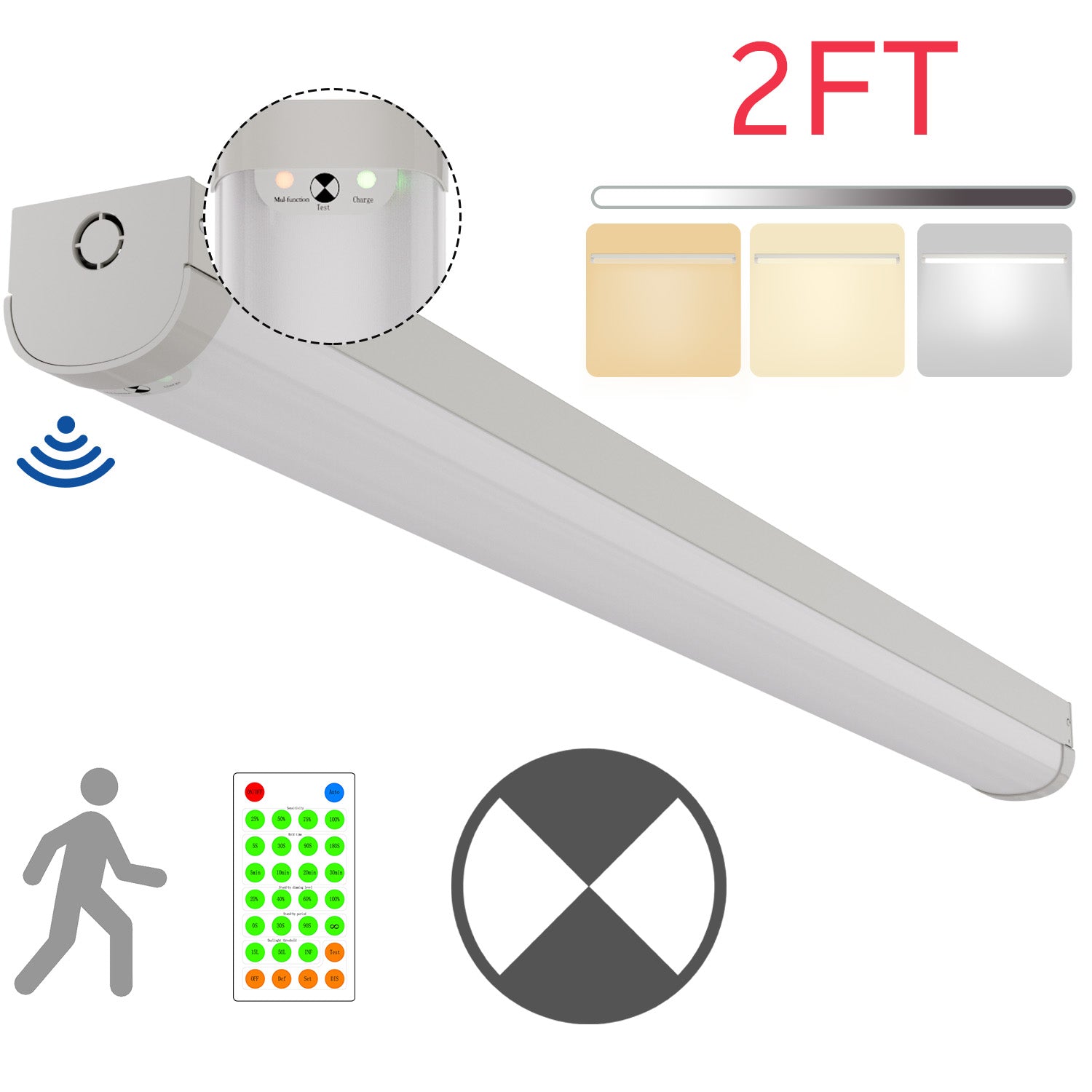 Walrusled 2FT Motion Sensor LED Linear Strip Emergency Batten Light w/