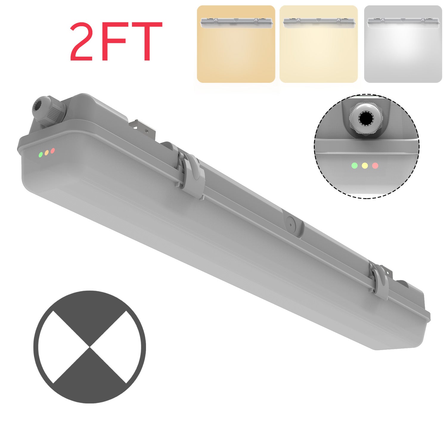 Walrusled 2FT LED Wraparound Vapor Tight Emergency Batten Light, 3 CCT