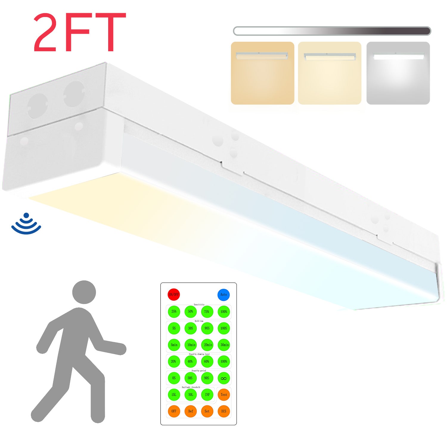 Walrusled 2FT Motion Sensor LED Stairwell Wraparound Batten Light with